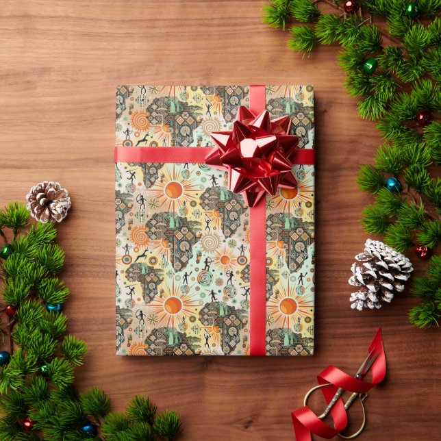 Afrika-Karte Dekorative Stammes-Elemente Muster Geschenkpapier (Feiertagsgeschenk)
