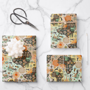 Afrika-Karte Dekorative Stammes-Elemente Muster Geschenkpapier Set