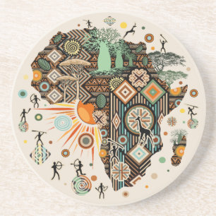Afrika-Karte Dekorative Stammes-Elemente Muster Getränkeuntersetzer