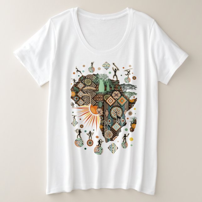 Afrika-Karte Dekorative Stammes-Elemente Muster Große Größe T-Shirt (Design vorne)