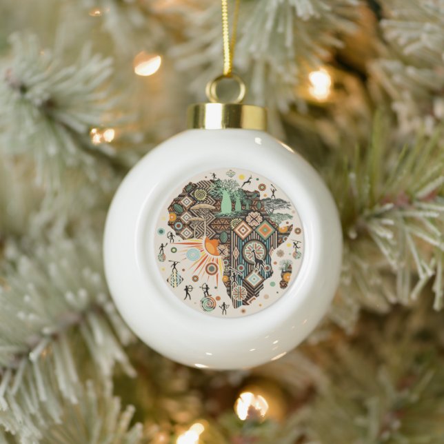 Afrika-Karte Dekorative Stammes-Elemente Muster Keramik Kugel-Ornament (Baum)