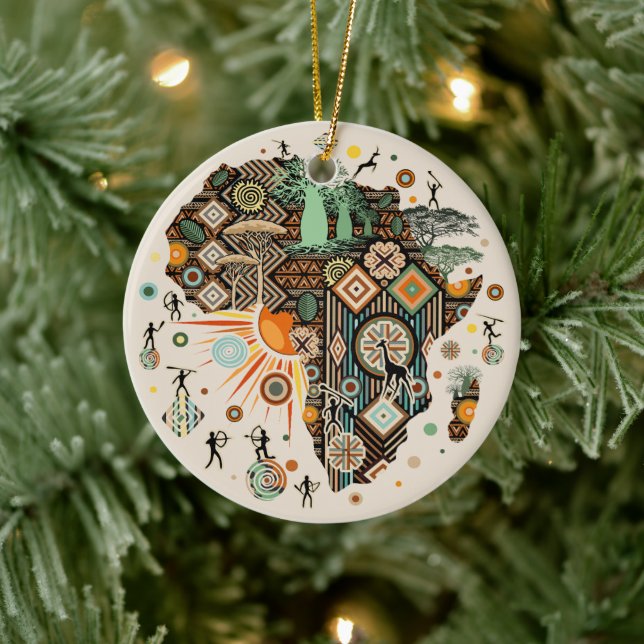 Afrika-Karte Dekorative Stammes-Elemente Muster Keramik Ornament (Baum)