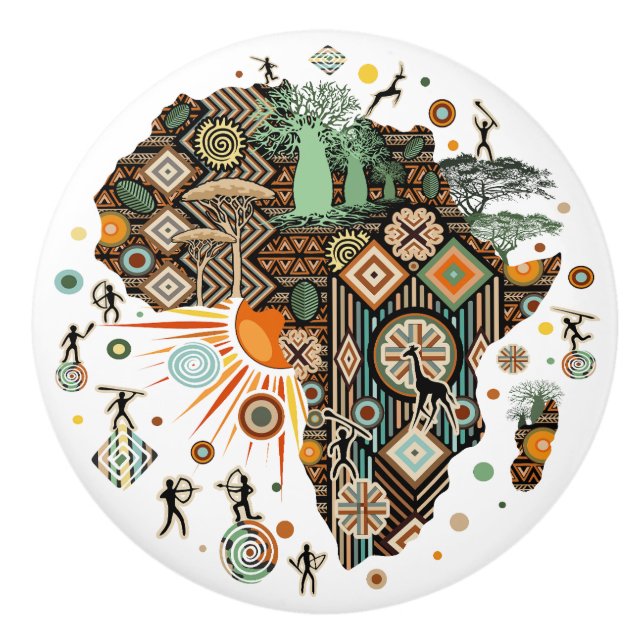 Afrika-Karte Dekorative Stammes-Elemente Muster Keramikknauf (Vorderseite)