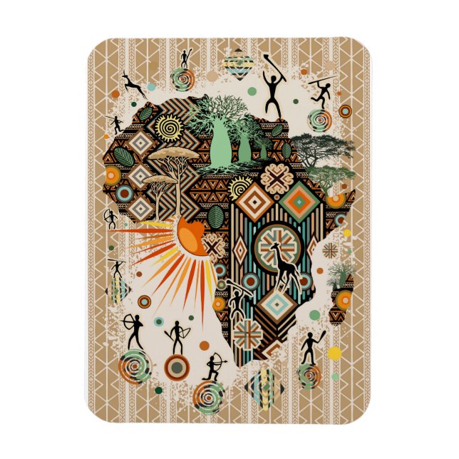 Afrika-Karte Dekorative Stammes-Elemente Muster Magnet (Vertikal)