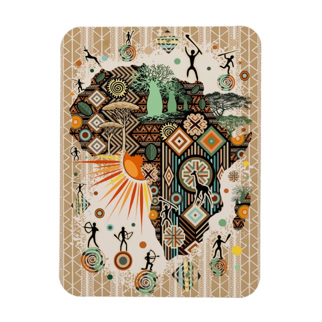 Afrika-Karte Dekorative Stammes-Elemente Muster Magnet (Vertikal)