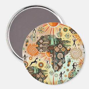 Afrika-Karte Dekorative Stammes-Elemente Muster Magnet