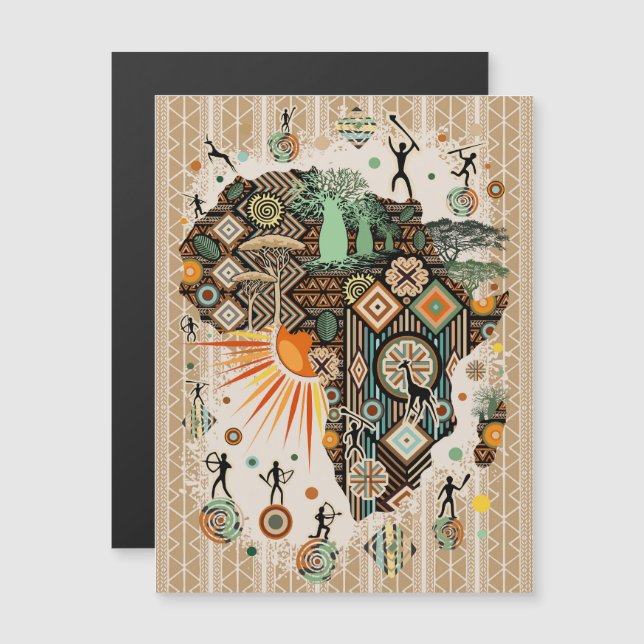 Afrika-Karte Dekorative Stammes-Elemente Muster Magnetkarte (Vorne/Hinten)