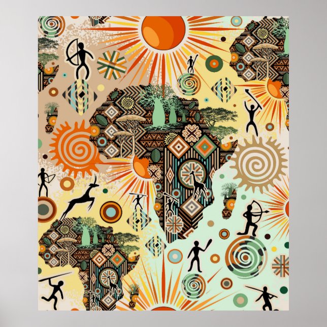 Afrika-Karte Dekorative Stammes-Elemente Muster Poster (Vorne)