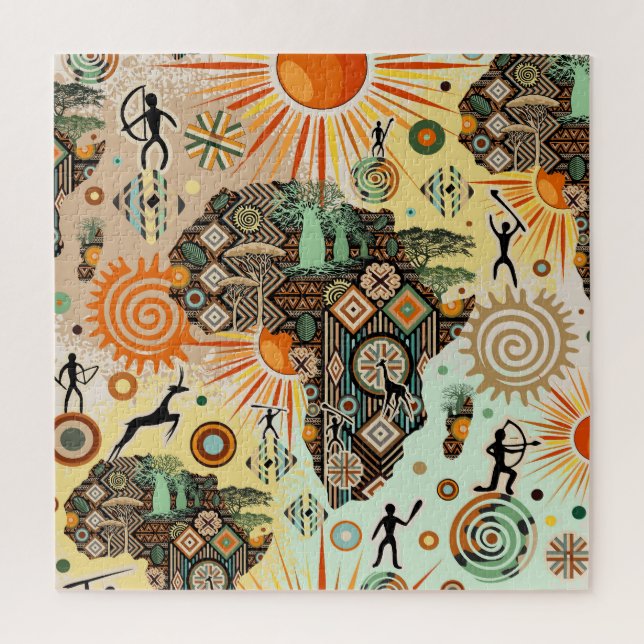 Afrika-Karte Dekorative Stammes-Elemente Muster Puzzle (Vertikal)