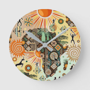 Afrika-Karte Dekorative Stammes-Elemente Muster Runde Wanduhr