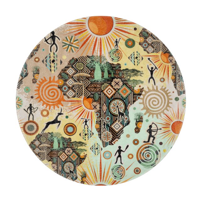 Afrika-Karte Dekorative Stammes-Elemente Muster Schneidebrett (Vorderseite)