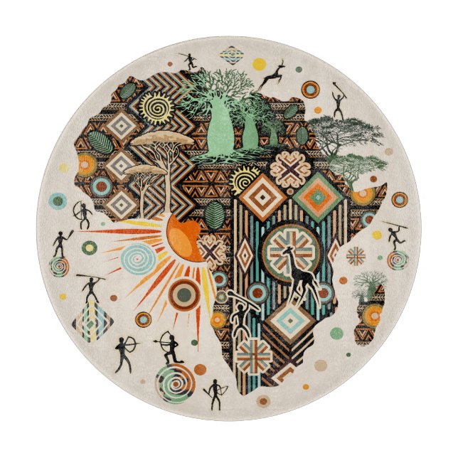 Afrika-Karte Dekorative Stammes-Elemente Muster Schneidebrett (Vorderseite)