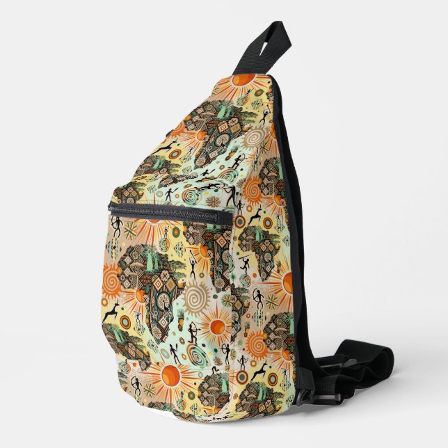Afrika-Karte Dekorative Stammes-Elemente Muster Ta Crossbody Bag (Rechte Ecke)