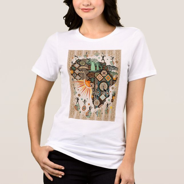 Afrika-Karte Dekorative Stammes-Elemente Muster Tri-Blend Shirt (Vorderseite)