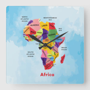 Afrika-Karte Quadratische Wanduhr