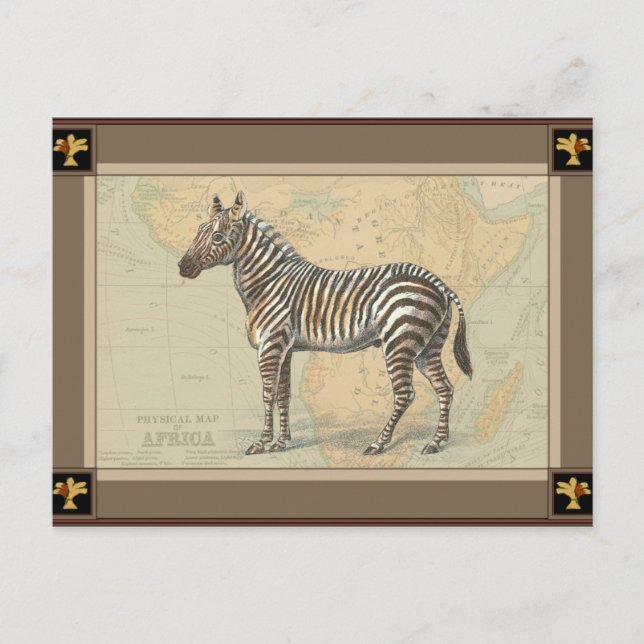 Afrika-Karte und ein Zebra Postkarte (Vorderseite)