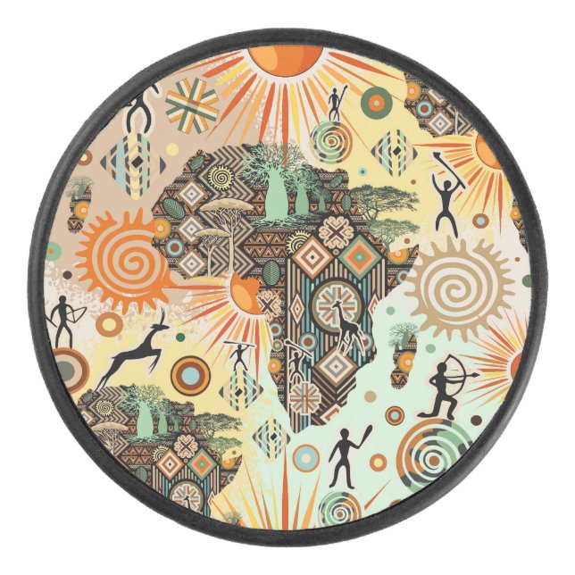 Afrika-Karten-Dekorative-Stammes-Elemente-Muster Eishockey Puck (Vorderseite)
