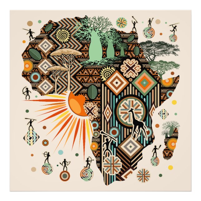 Afrika-Karten-Dekorative-Stammes-Elemente-Muster Fotodruck (Vorne)