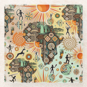 Afrika-Karten-Dekorative-Stammes-Elemente-Muster Glasuntersetzer