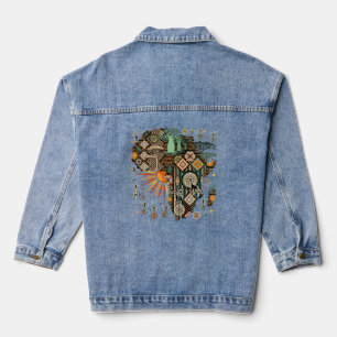 Afrika-Karten-Dekorative-Stammes-Elemente-Muster Jeansjacke