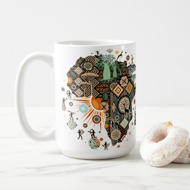 Afrika-Karten-Dekorative Stammes-Elemente-Muster Kaffeetasse (Mit Donut)