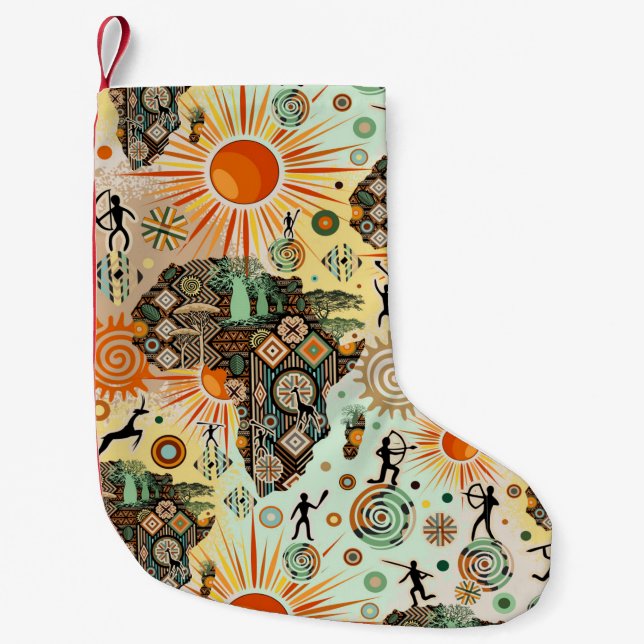 Afrika-Karten-Dekorative Stammes-Elemente-Muster Kleiner Weihnachtsstrumpf (Vorderseite)