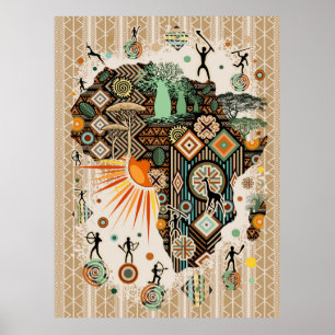 Afrika-Karten-Dekorative-Stammes-Elemente-Muster Poster