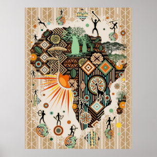 Afrika-Karten-Dekorative Stammes-Elemente-Muster Poster