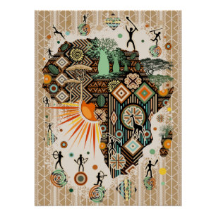 Afrika-Karten-Dekorative-Stammes-Elemente-Muster Poster