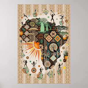 Afrika-Karten-Dekorative Stammes-Elemente-Muster Poster