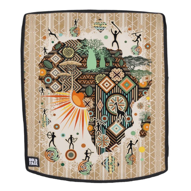 Afrika-Karten-Dekorative-Stammes-Elemente-Muster Rucksack (Abnehmbare Front)
