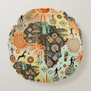 Afrika-Karten-Dekorative Stammes-Elemente-Muster Rundes Kissen