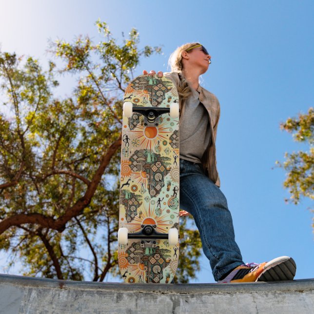 Afrika-Karten-Dekorative-Stammes-Elemente-Muster Skateboard (Außen 1)