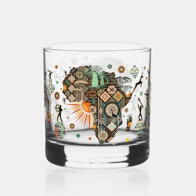 Afrika-Karten-Dekorative-Stammes-Elemente-Muster Whiskyglas (Vorderseite)