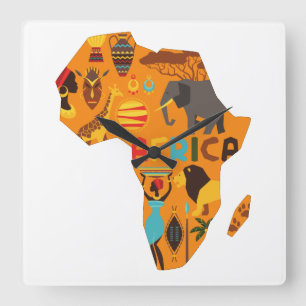 Afrika Map Clock Quadratische Wanduhr