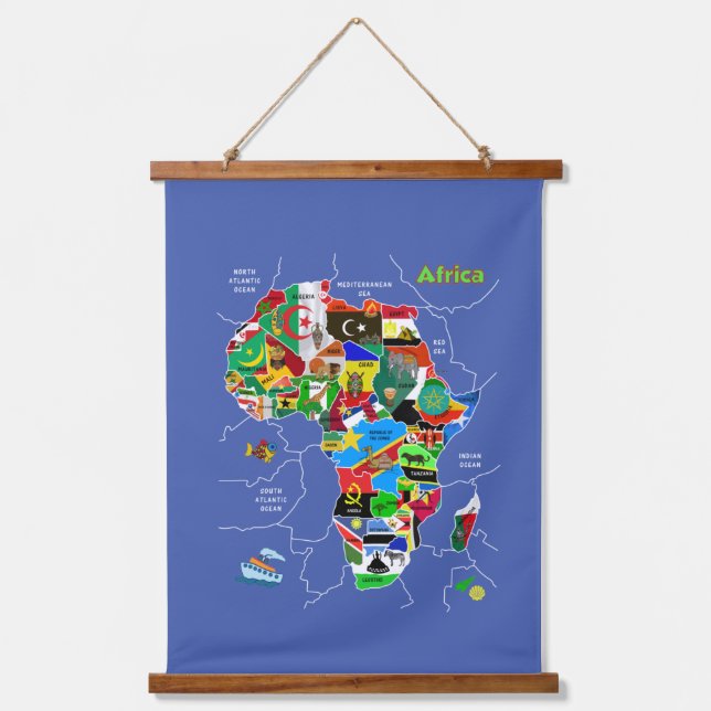 Afrika Map Hanging Tapestry Wandteppich Mit Holzrahmen (Vorderseite)