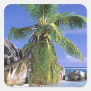 Afrika, Seychellen, La Digue Insel. Granit 2 Quadratischer Aufkleber