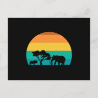 Afrika Sonnenuntergang mit Elefanten und Gnu Retro