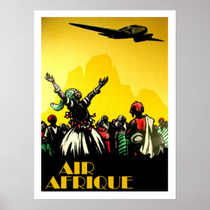 Afrika, Stammesgruß Flugzeuge, Vintage-Reise Poster