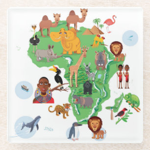 Afrika-Tier-Karte Glasuntersetzer
