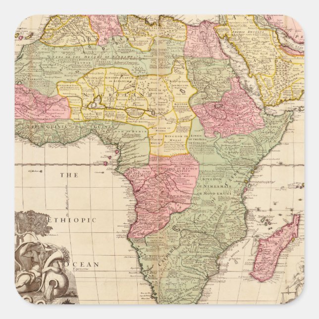 Afrika um 1725 quadratischer aufkleber (Vorderseite)