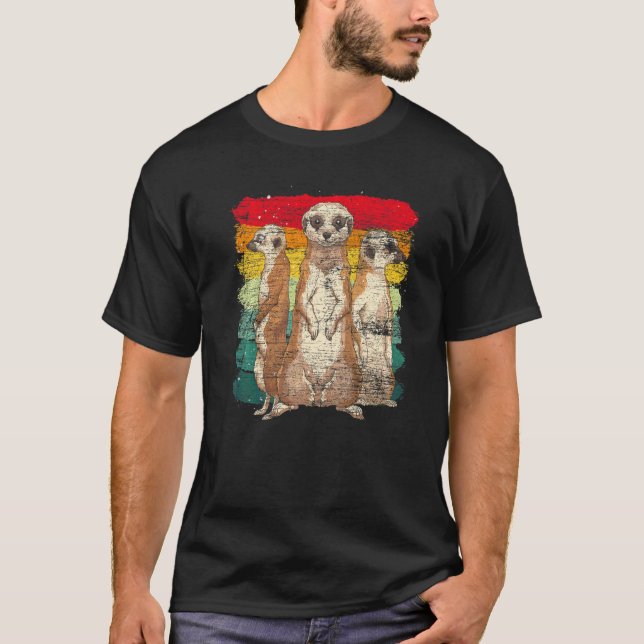 Afrika Zoo Tier Retro Erdmännchen T-Shirt (Vorderseite)