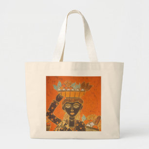 Afrikanerin mit Korb Kunst Druck Jumbo Stoffbeutel