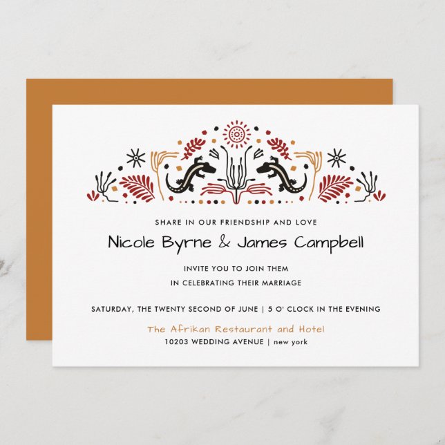 Afrikanerin | Modern Ankara Kente Lizard Wedding Einladung (Vorne/Hinten)