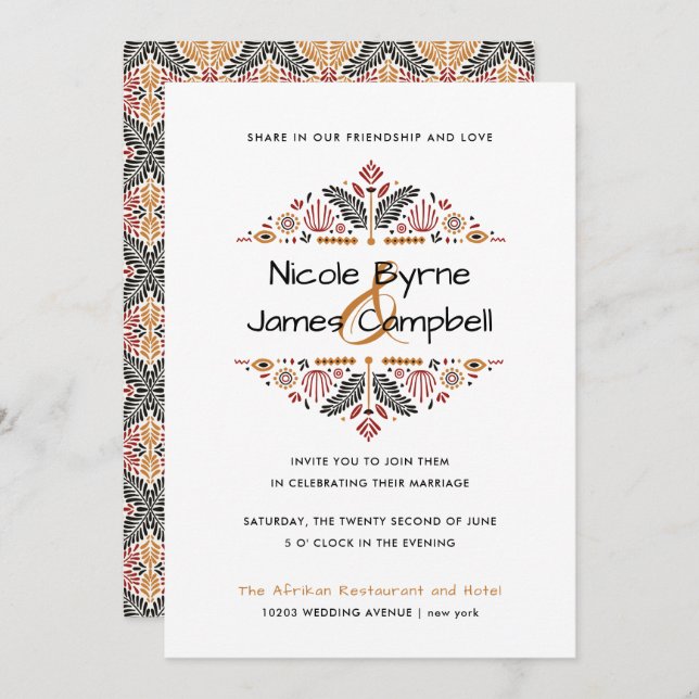 Afrikanerin | Modern Ankara Kente Wedding Einladung (Vorne/Hinten)