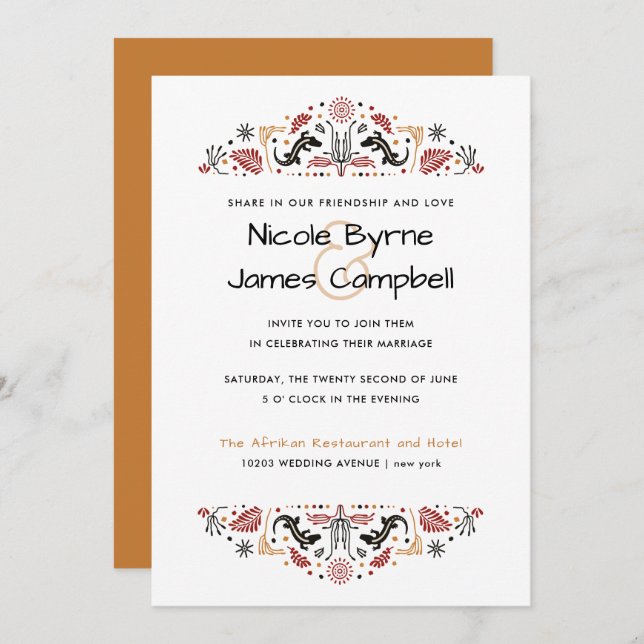Afrikanerin | Modern Ankara Lizard Wedding Einladung (Vorne/Hinten)