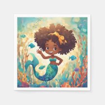 Afrikanisch-Amerikanerin Mermaid Birthday Napkin