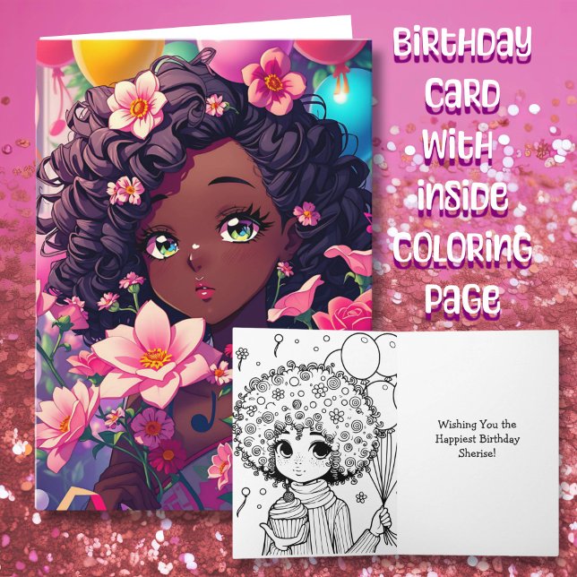 Afrikanisch-amerikanische Anime Girl Birthday Karte (Von Creator hochgeladen)