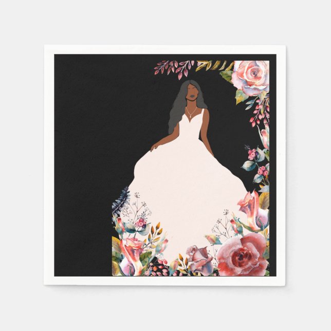 Afrikanisch-Amerikanische Braut Brautparty Napkins Serviette (Vorderseite)