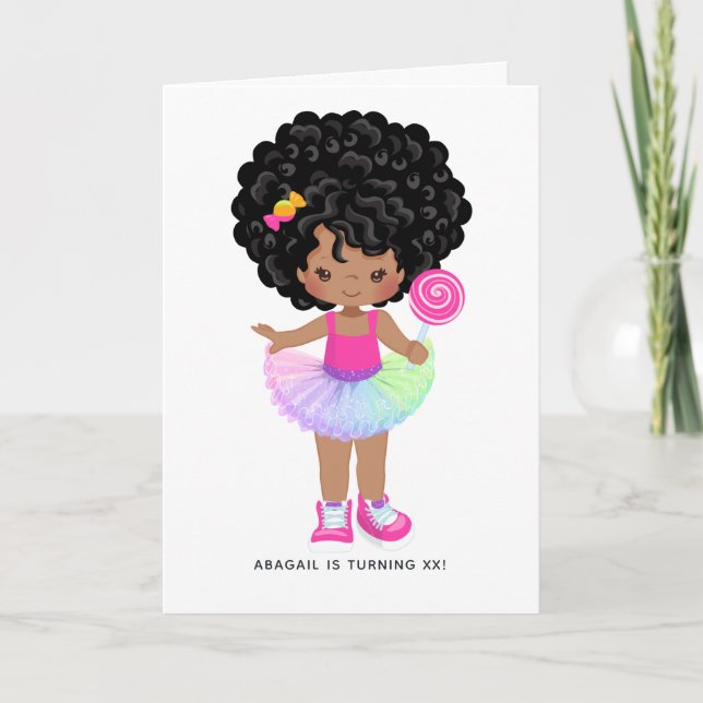 Afrikanisch-amerikanische Candy Land Girl Birthday Einladung (Vorderseite)